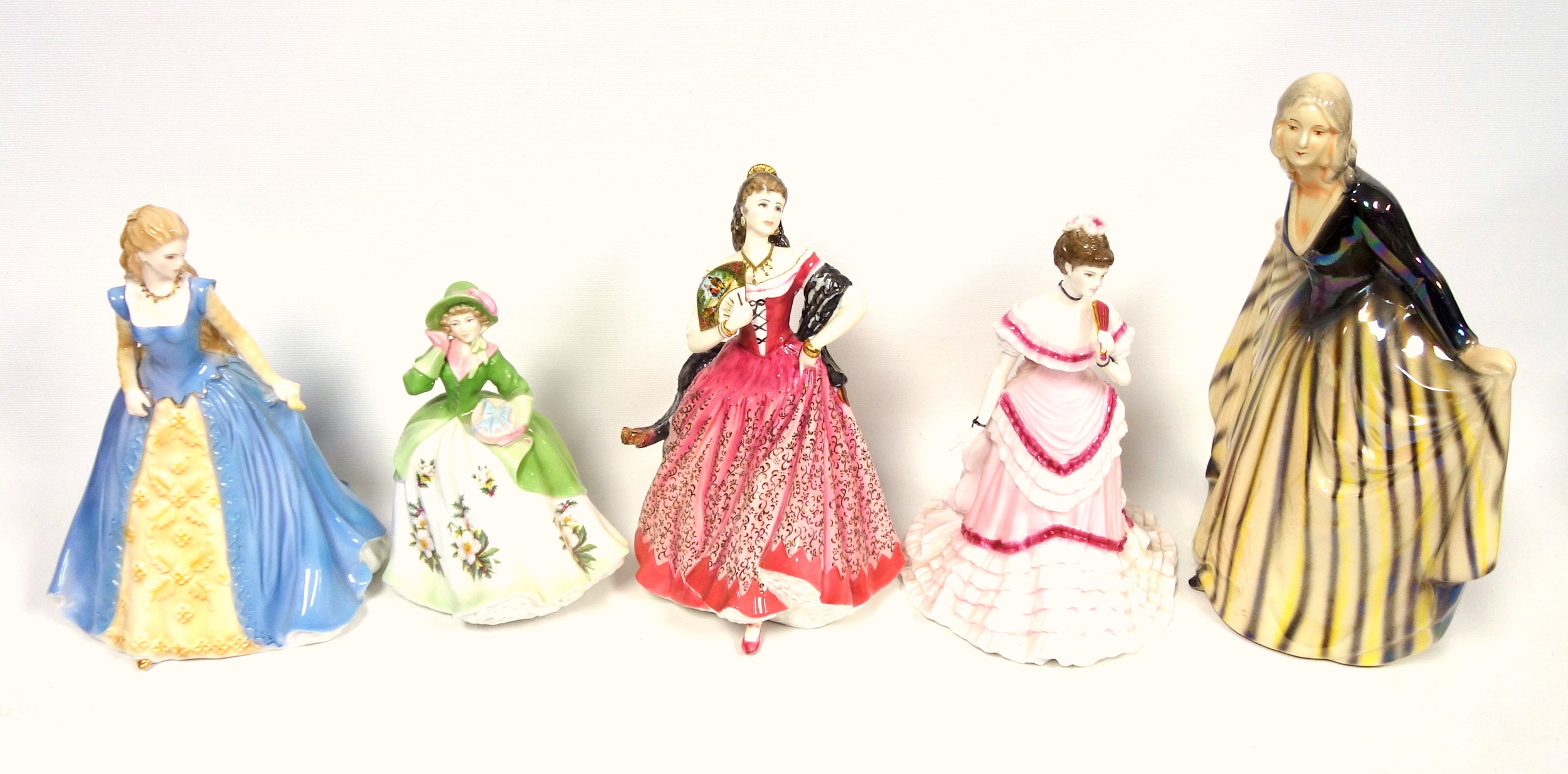 3 Worcester, 2 Royal Doulton, 1 Jema and another figure of ladies, tallest H.28.7cm. (7)