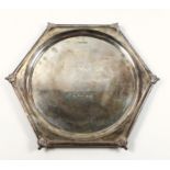 Edward VIII silver hexagonal presentation salver, each corner decorated with a crown, by Walker &