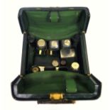 Victorian travelling toilet set with 2 pairs of glass bottles, jar and 2 rectangular boxes, all with