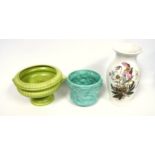 Sylvac cache pot with moulded foliate decoration on a turquoise ground, 12.5 x 14.5cm; Shorter and