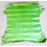Whole goat skin, dyed pea green, high grade with very few small blemishes, 90 x 93cm at widest