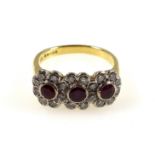 18ct gold floral set 3 rubies and 20 diamonds, by M H B, London, 1994, 5.6grs