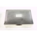 Silver rectangular cigarette box, the engine turned hinged cover with vacant cartouche, by J R,