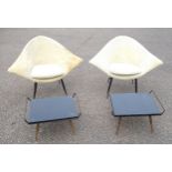 Pair of Mid century designer armchairs with flared arms and faux sheepskin upholstery, on 4