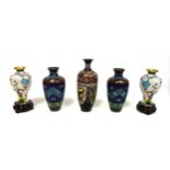 Pair of Chinese cloisonne "Meiping" (plum) shaped vases, decorated with blossoming trees on a