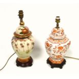 Chinese ceramic hexagonal table lamp with iron red floral decoration, H.37.5cm; and a Japanese