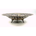 Egyptian silver and niello pierced circular fruit bowl with engraved scrolling floral and strawberry