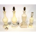 Near pair of Italian alabaster baluster table lamps, H.36cm approx., and 2 other alabaster table