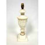 Italian alabaster table lamp with a beaded and fluted urn column, on a square stepped base, H.44.5cm