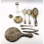 Pair of Victorian silver Fiddle pattern berry spoon, each with engraved and embossed fruit and