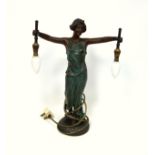 Late 19th Century French spelter figure of a woman with her arms outstretched, adapted to a table