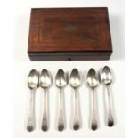 Set of 6 George III silver bright cut coffee spoons, London, 1793, (makers mark rubbed), 76grs, in a