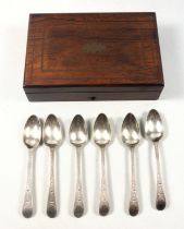Set of 6 George III silver bright cut coffee spoons, London, 1793, (makers mark rubbed), 76grs, in a