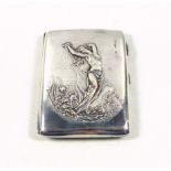 Edwardian Art Nouveau combination silver card case, the hinged front embossed with a woman in a