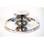 Unusually large George VI silver inkwell of capstan form, with clear glass liner by Asprey & Co.,