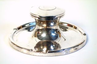 Unusually large George VI silver inkwell of capstan form, with clear glass liner by Asprey & Co.,