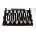 George VI set of 12 silver coffee spoons, Each initialled “B”, by Walker and Hall, Sheffield,