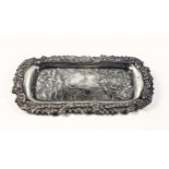 George IV silver snuffer tray of rounded rectangular form with a central engraved unicorn crest