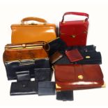 Holmes, Norwich, red patent leather lady's handbag, W.20.5cm; Jane Shilton black leather clutch bag,