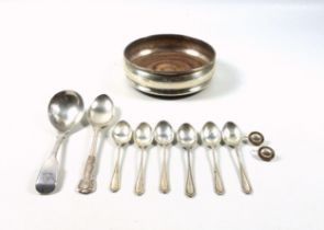 Victorian silver Fiddle pattern sugar spoon, London, 1840; wine coaster, by Roberts & Dore Ltd.,