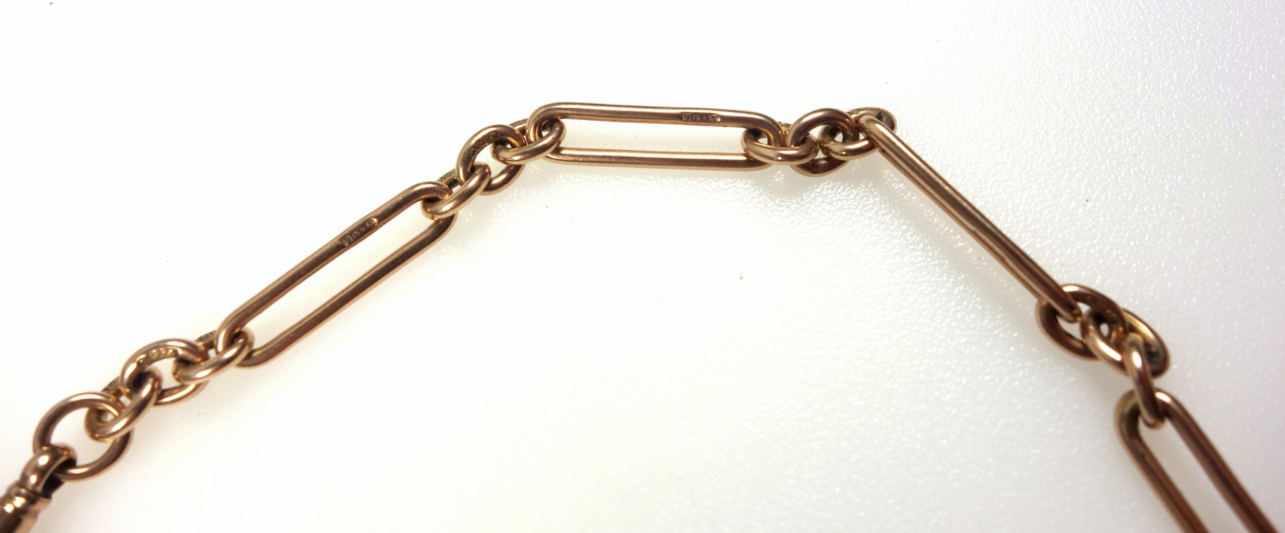 9ct gold Figaro belcher chain with two 'dog collar' clasps together with a 9ct gold citrine fob, - Image 3 of 5