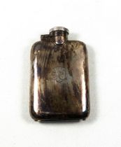 Indian silver hip flask of curved rounded rectangular form, with a hinged twist-locking bayonet