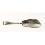 William IV silver Fiddle pattern fish slice with a pierced blade and engraved "R" to the handle,