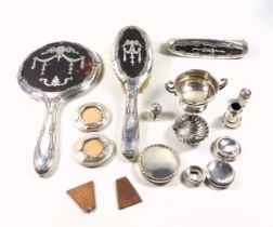 Edwardian silver and tortoiseshell mounted 3 piece dressing table set comprising hand mirror,