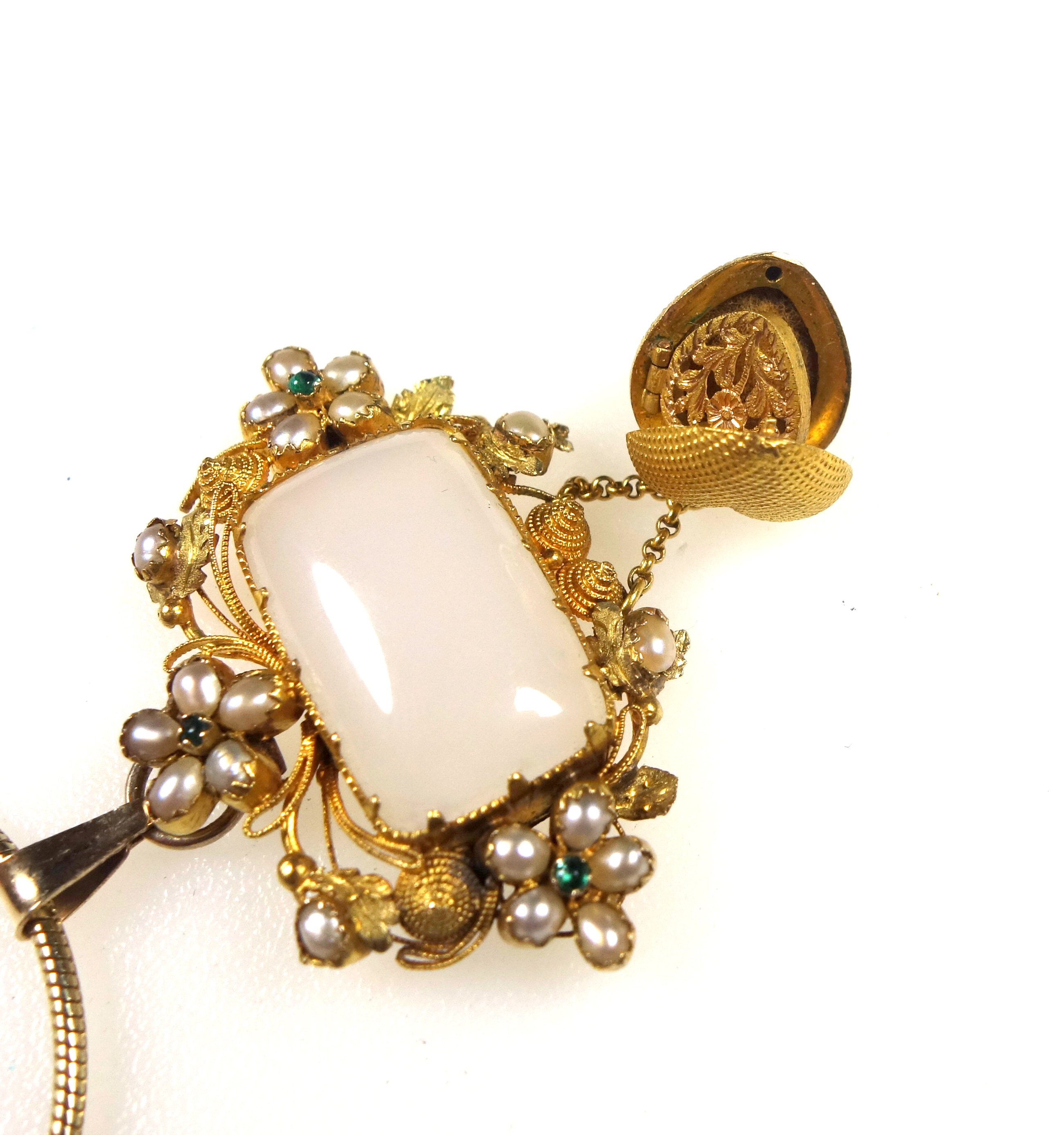 Late Victorian gold heart shaped locket pendant set seed pearls and turquoise, on a later 9ct fine - Image 6 of 6