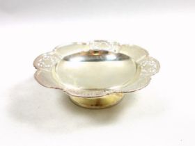 George VI silver octafoil bonbon pedestal dish with quarterly pierced scrolling decoration, by