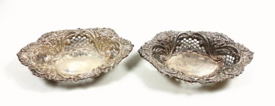 Pair of Victorian silver pierced and embossed bonbon dishes, by Synyer & Beddoes, Birmingham,