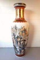 Chinese earthenware baluster vase of exceptionally large proportions, the body painted in polychrome