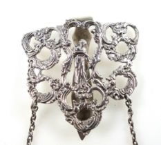 Victorian silver Chatelaine with figure and pierced scroll decoration, by William Comyns, London,