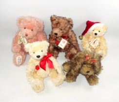 4 Hermann Teddy bears, English Rose, 134/250, H.39cm; Christmas bear with music box, 74/300; Ivan,
