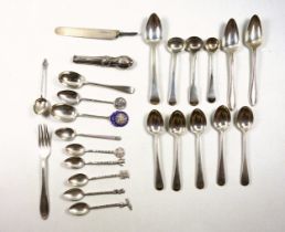2 George III salt spoons, London, 1788 and 1810; teaspoon, 1806; Victorian fiddle pattern salt