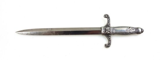 Scandinavian 830 standard silver handled Viking sword letter opener, with Norse Celtic designs,