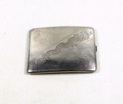 Chinese silver curved cigarette case, with engraved dragon decoration and vacant cartouche, by Lee