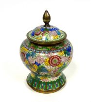 19th Century Chinese cloisonné temple jar with cover, of baluster form, decorated in the "