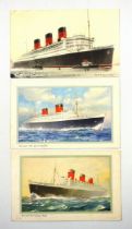 Three albums containing over 20 banknotes, 19th & 20th century postcards (over 300), inc. Cunard's