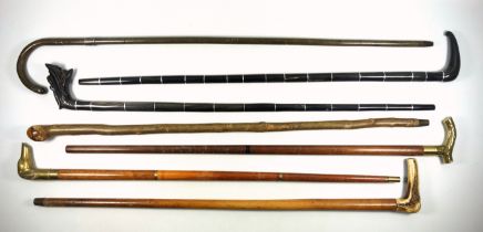 Bamboo walking stick with a silver mounted band by C & S, Birmingham, 1927; Malacca walking stick