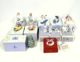 Lladro "From Santa's Workshop" Christmas tree ornaments, "Santa Claus", 5842, H.11.5cm; "Mrs Claus",