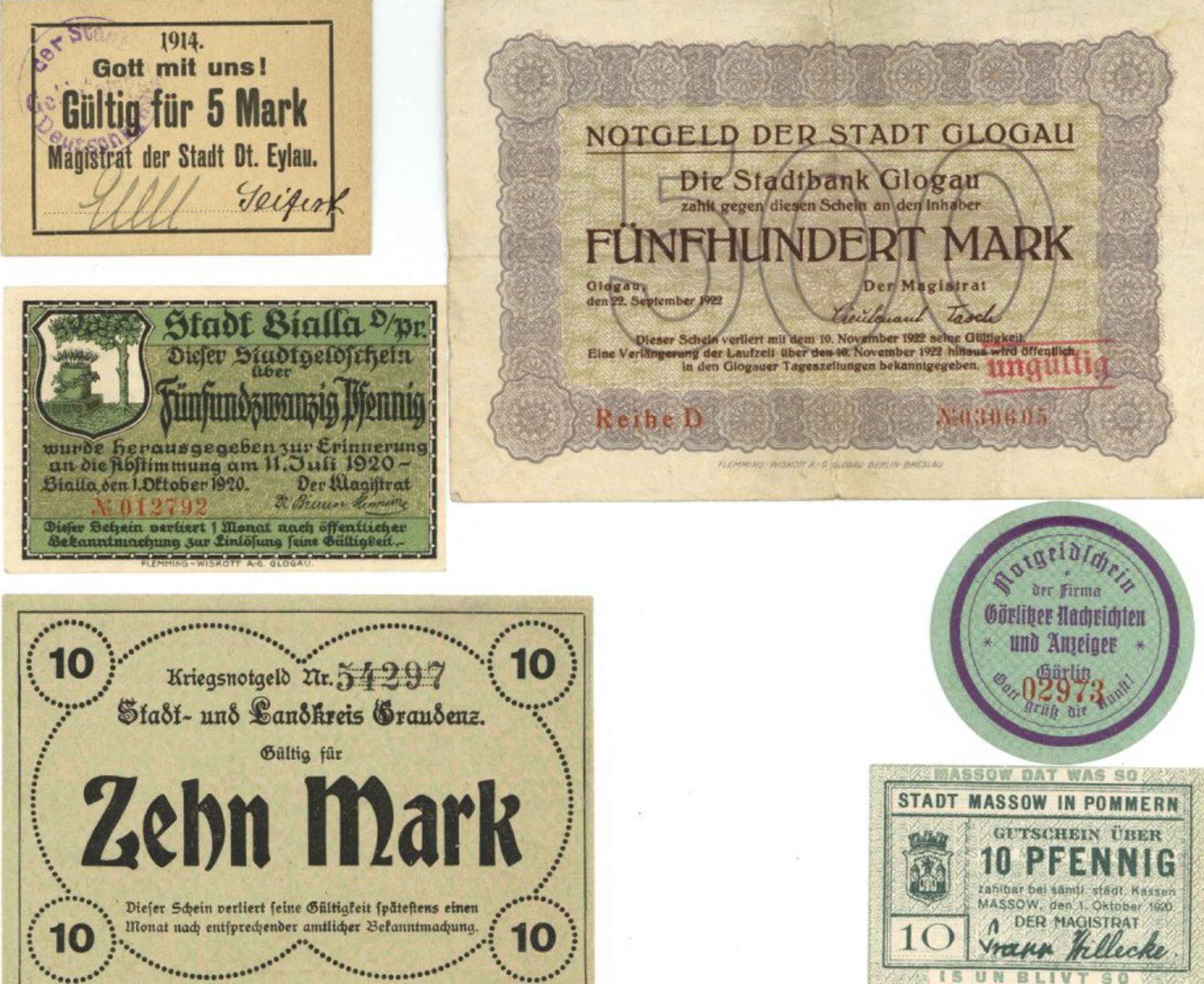 Geldschein Sammlung von ca. 300 Stk. Großgeld-Serienscheine Deutsche Ostgebiete von Pommern bis