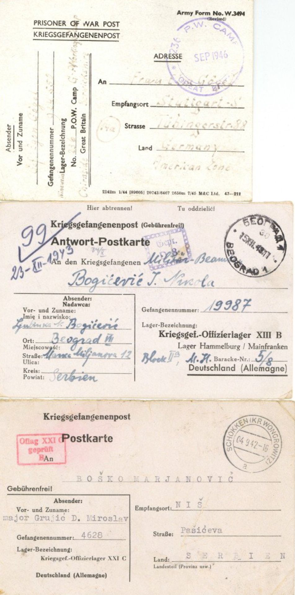 Europa 1942/47, kleiner Posten Kriegsgefangenenpost, dabei verschiedene Lager OFLAG, Großbritannien,