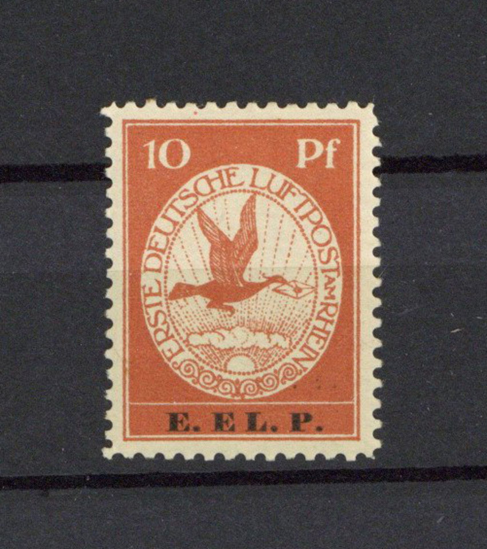 Philatelie Deutsches Reich Flugpost am Rhein und Main 1912 - 10 Pfennig E.EL.P., die Marke hat