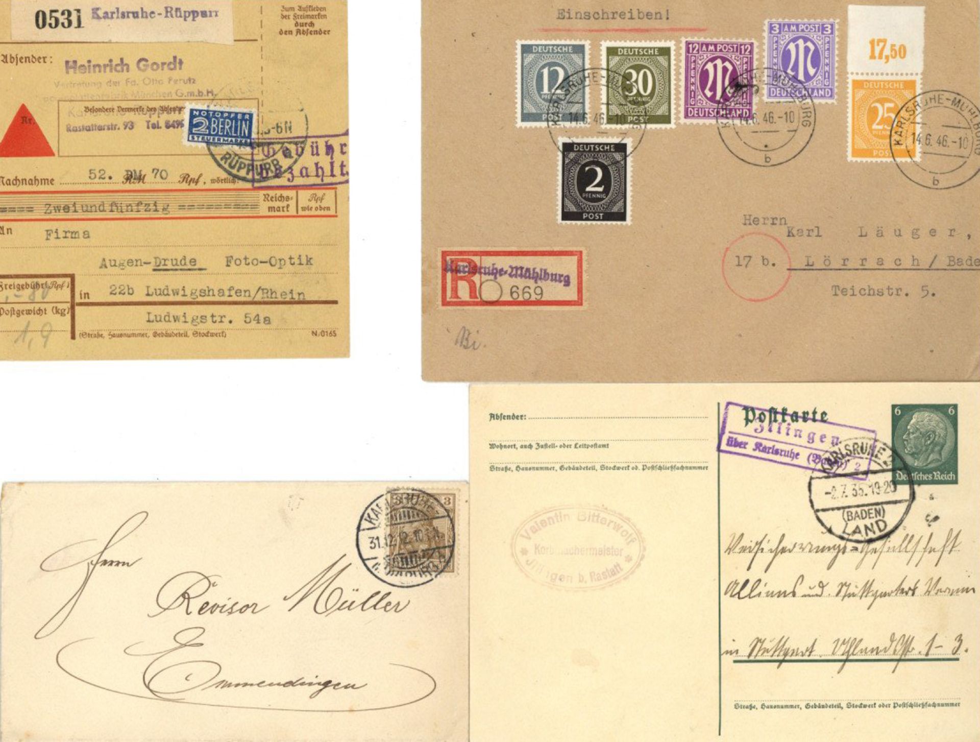 Deutschland 1855/1989 kleiner Posten von ca. 110 Briefen, Karten, Paketkarten, gebrauchten