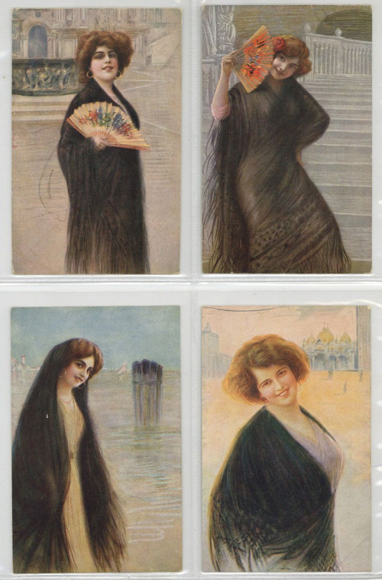 Künstler-Karten und schöne Frauen Album mit circa 50 Ansichtskarten I-II