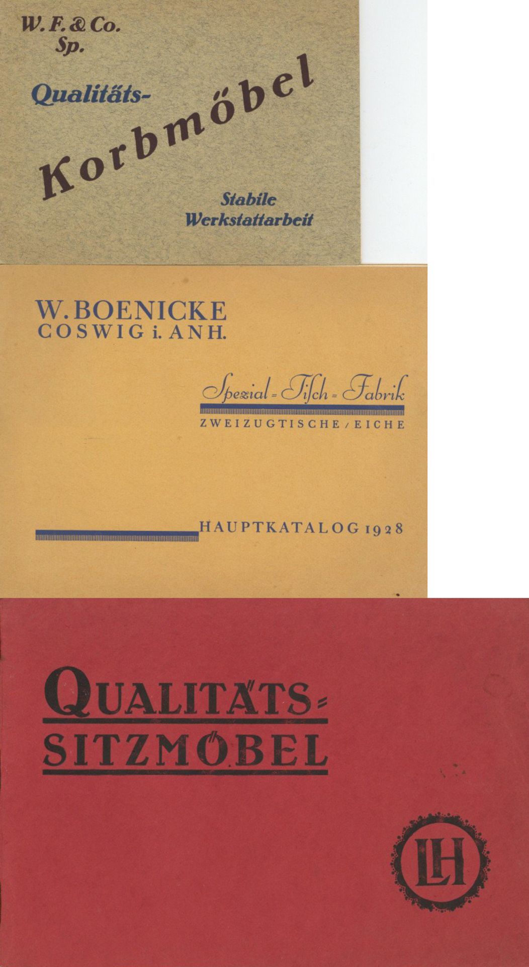 Architektur Lot mit 3 Möbelkatalogen 1928/29 Tische und Stühle verschiedene Hersteller I-II