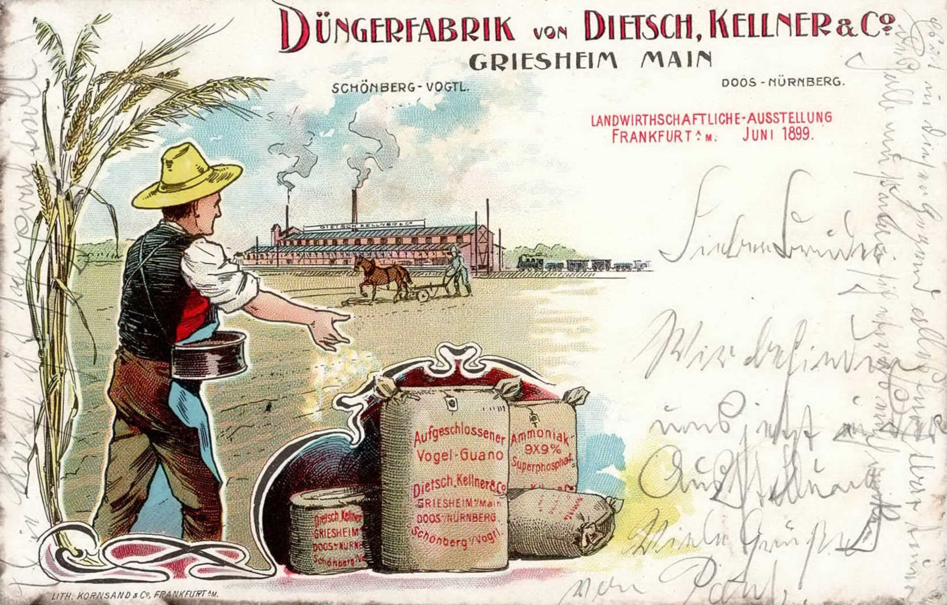 LANDWIRTSCHAFT - Werbekarte d. DÜNGERFABRIK Dietsch Kellner &Co. GRIESHEIM am Main a.d.