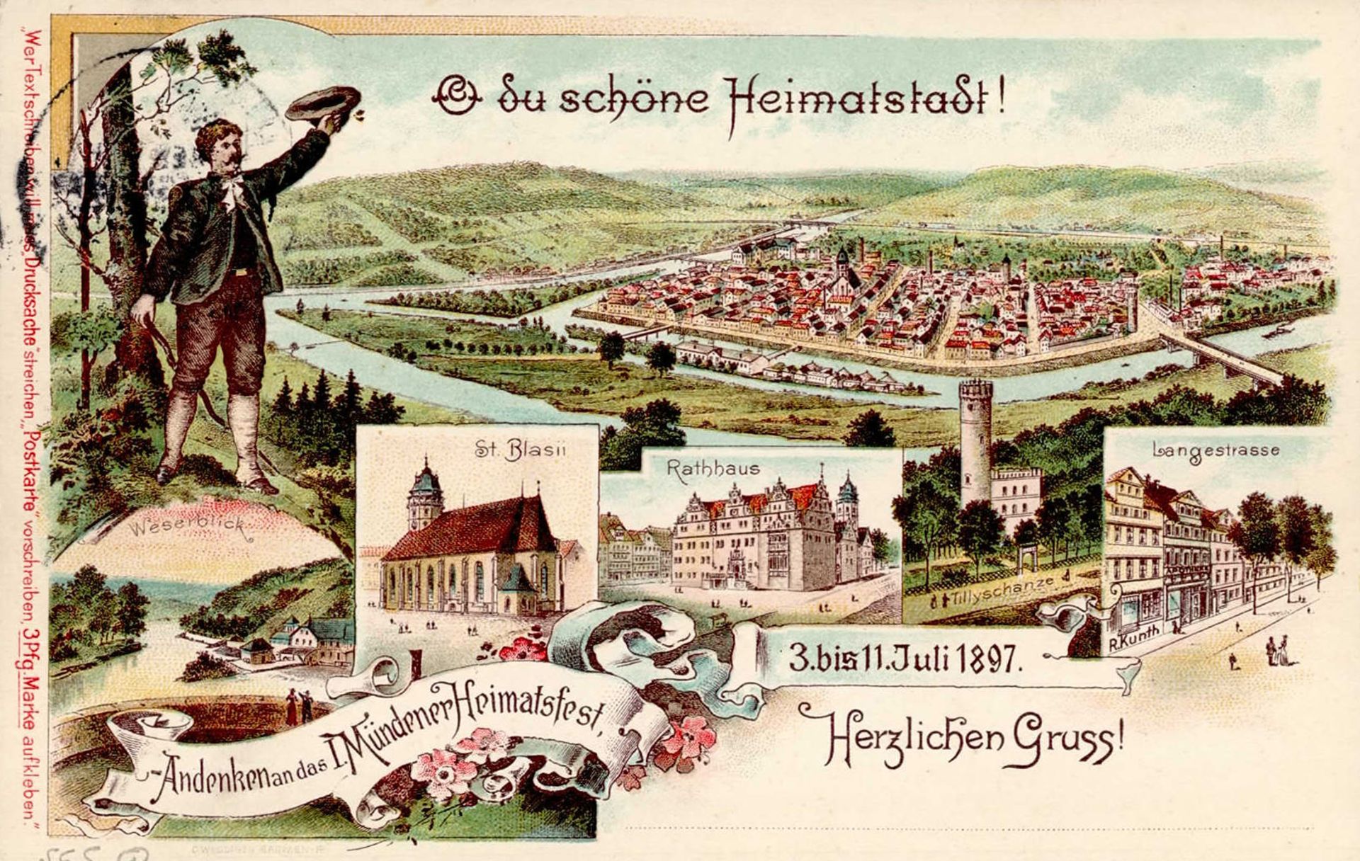 Anlass-Karte Privatpostkarte Ganzsache Hann. Münden Heimatfest Sonderstempel 1897 Farblithographie