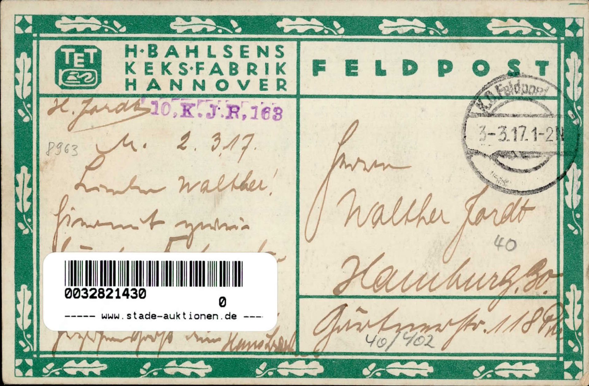 Werbung Bahlsen Hannover Keksfabrik Zeppelin Feldpost 1917 I-II (kl. Stauchungen und Randmängel) - Image 2 of 2